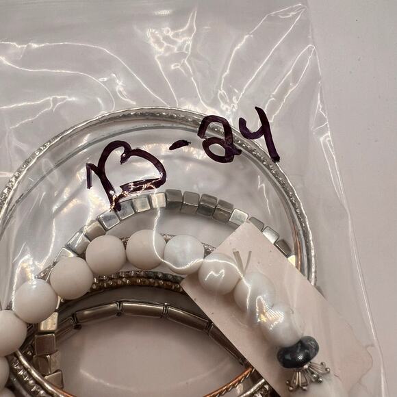Eclectic Bracelet Lot 13 Pc Set Silver Tone Bangles Cuffs Beaded Stacked Jewelry - Picture 6 of 7